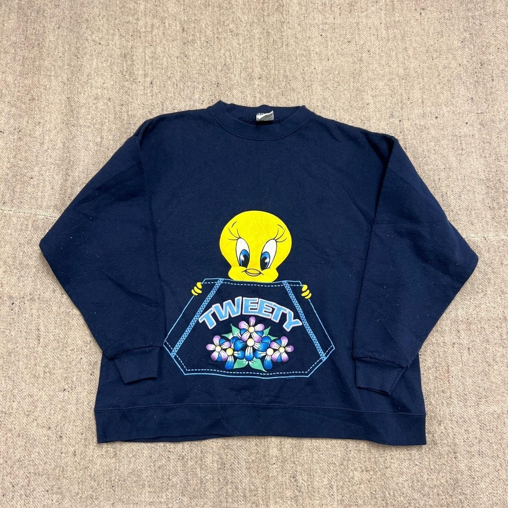 Vintage Tweety Bird Sweatshirt Mens Medium Blue 1990s Looney Tunes